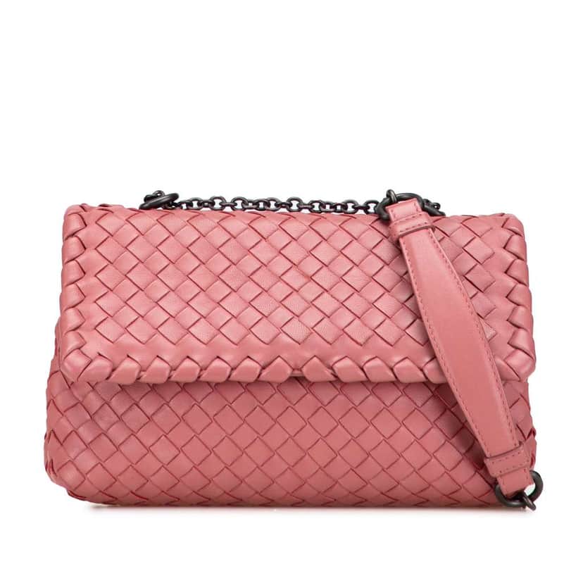 Bottega Veneta Baby Nappa Intrecciato Olimpia Crossbody Pink Leather Good condition - Front View