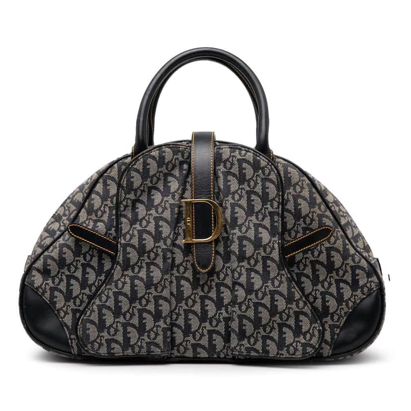Dior Diorissimo Canvas Double Saddle Bowler Bag Blue Canvas Good condition - Front View