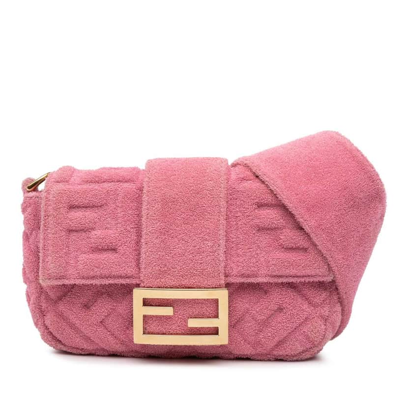 Fendi Embossed Terry Cloth FF 1974 Convertible Belt Baguette Pink Cotton Very good condition - Front View