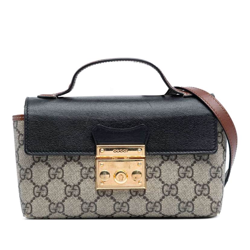 Gucci Mini GG Supreme Padlock Satchel Brown Canvas Good condition - Front View