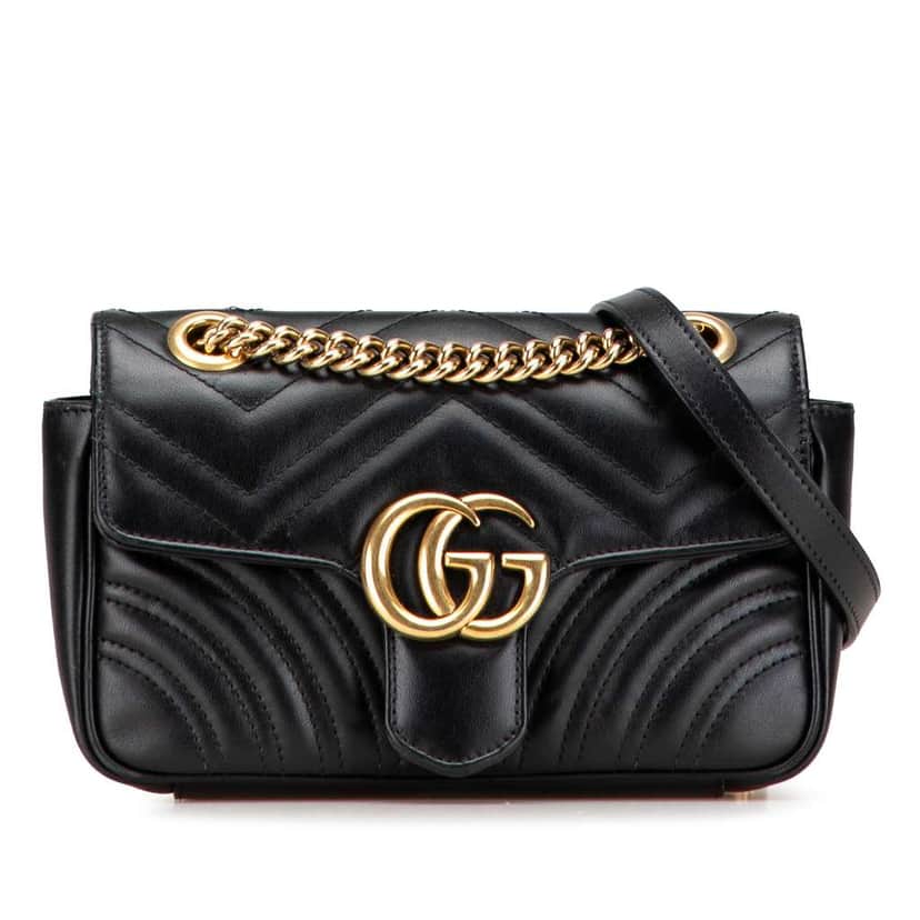Gucci Small GG Marmont Matelasse Leather Shoulder Bag Black Leather Good condition - Front View