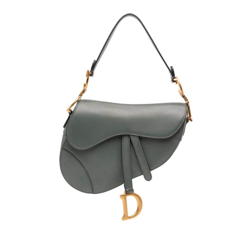 Dior Smooth Calfskin Saddle Bag Green Leather Good condition - Front View