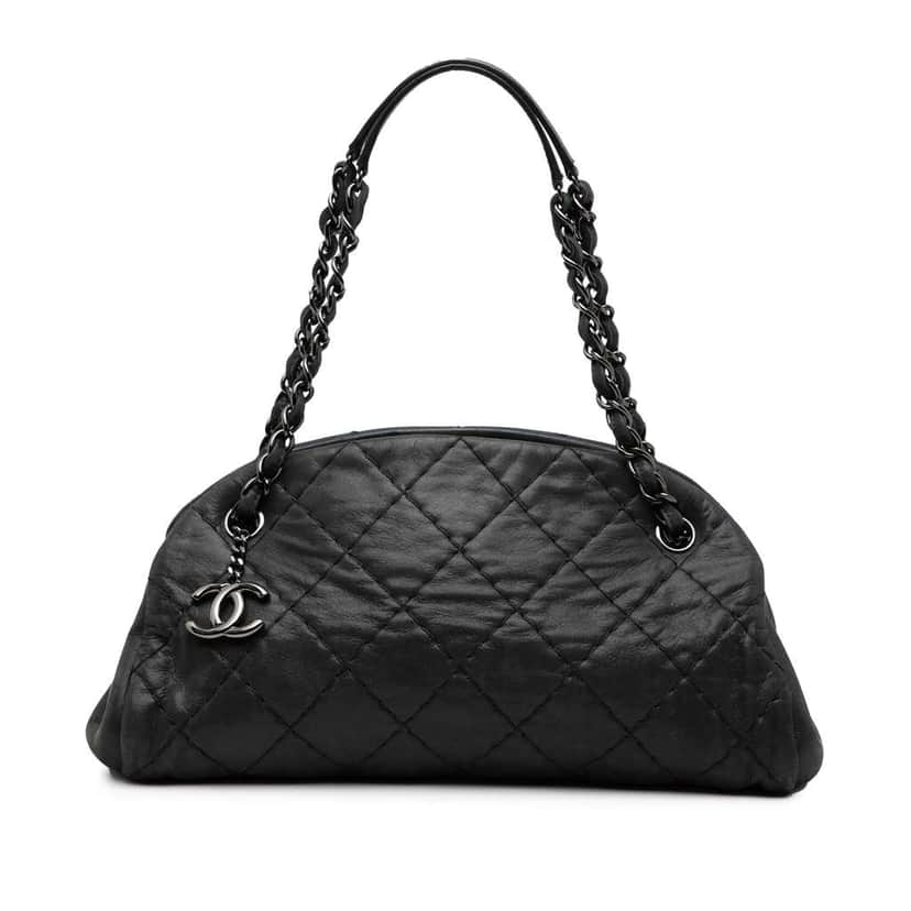 Chanel Medium Iridescent Calfskin Just Mademoiselle Bowling Bag Black Leather Good condition - Front View