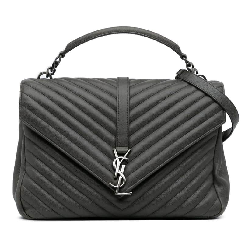 Saint Laurent Large Chevron Sheepskin Monogram College Bag Grey Leather Good condition - Front View