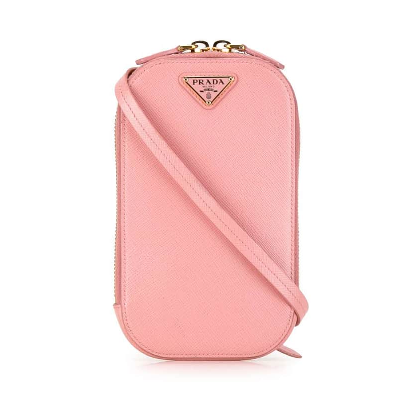 Prada Mini Saffiano Crossbody Phone Pouch Pink Leather Good condition - Front View