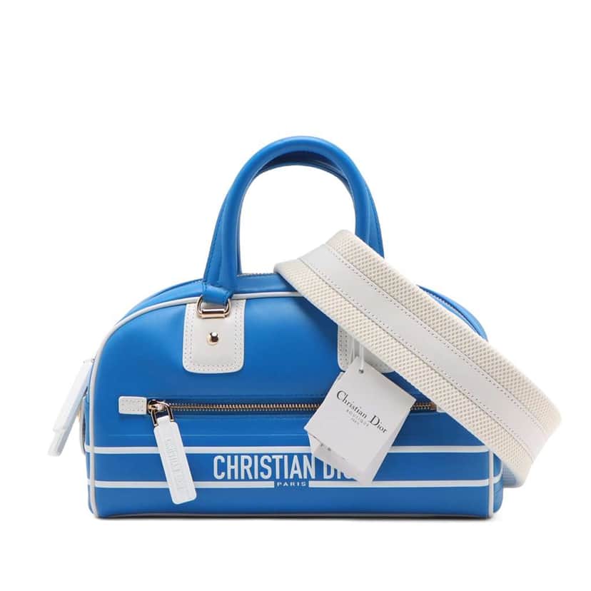 Dior Small Leather Dior Vibe Zip Bowling Bag Blue Leather Good condition - Front View