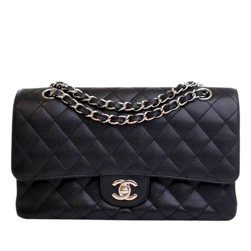 Chanel Medium Classic Caviar Double Flap Black Leather Good condition - Front View