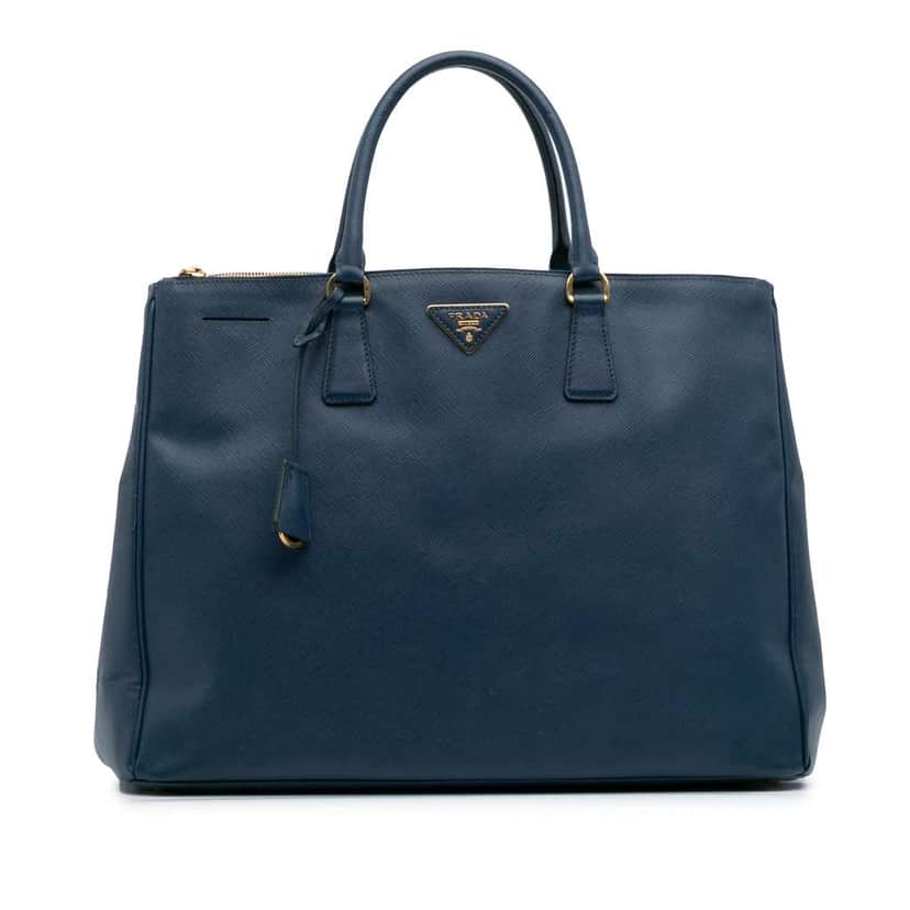 Prada Extra Large Saffiano Lux Galleria Double Zip Tote Blue Leather Good condition - Front View