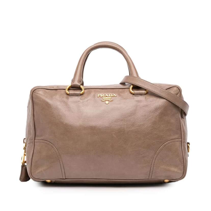 Prada Vitello Shine Bauletto Satchel Brown Leather Good condition - Front View