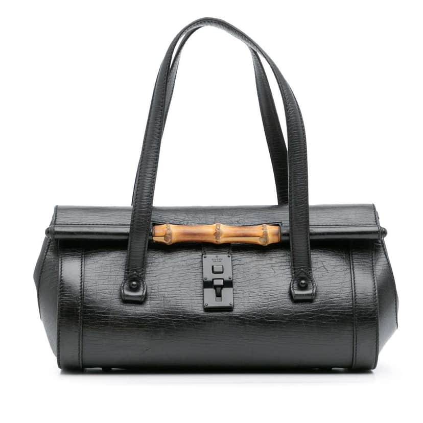 Gucci Leather Bamboo Bullet Shoulder Bag Black Leather Fair condition - Front View