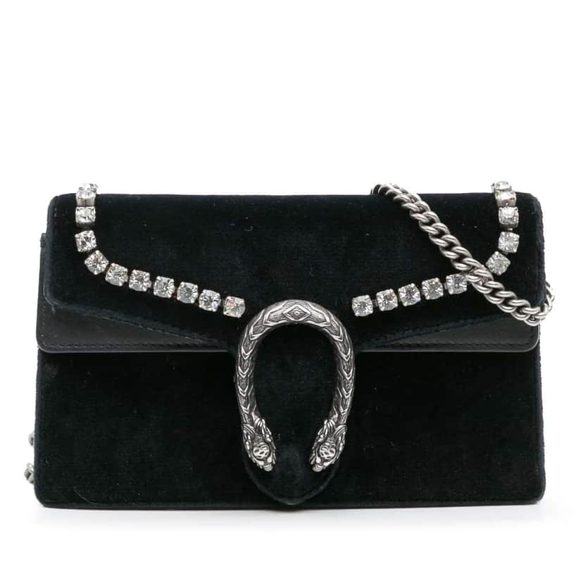 Gucci Mini Crystal Embellished Velvet Dionysus Crossbody Black Velvet Good condition - Front View