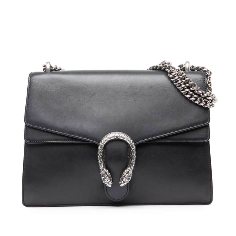 Gucci Medium Leather Dionysus Shoulder Bag Black Leather Good condition - Front View