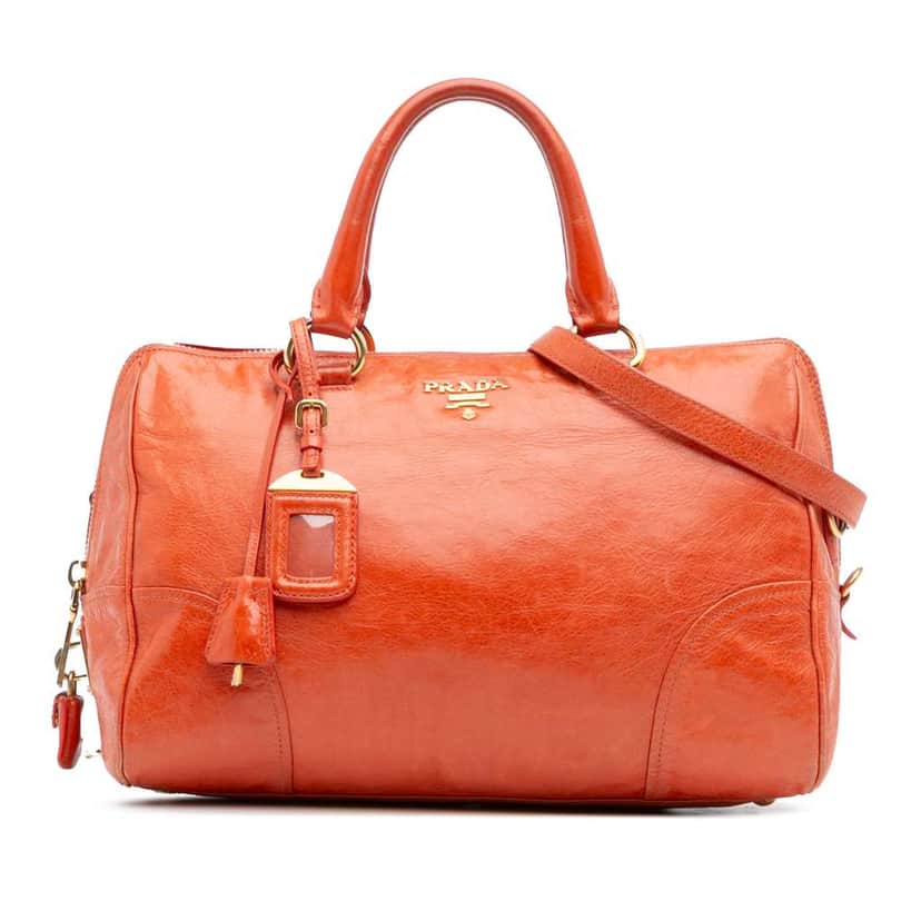 Prada Vitello Shine Bauletto Satchel Orange Leather Good condition - Front View
