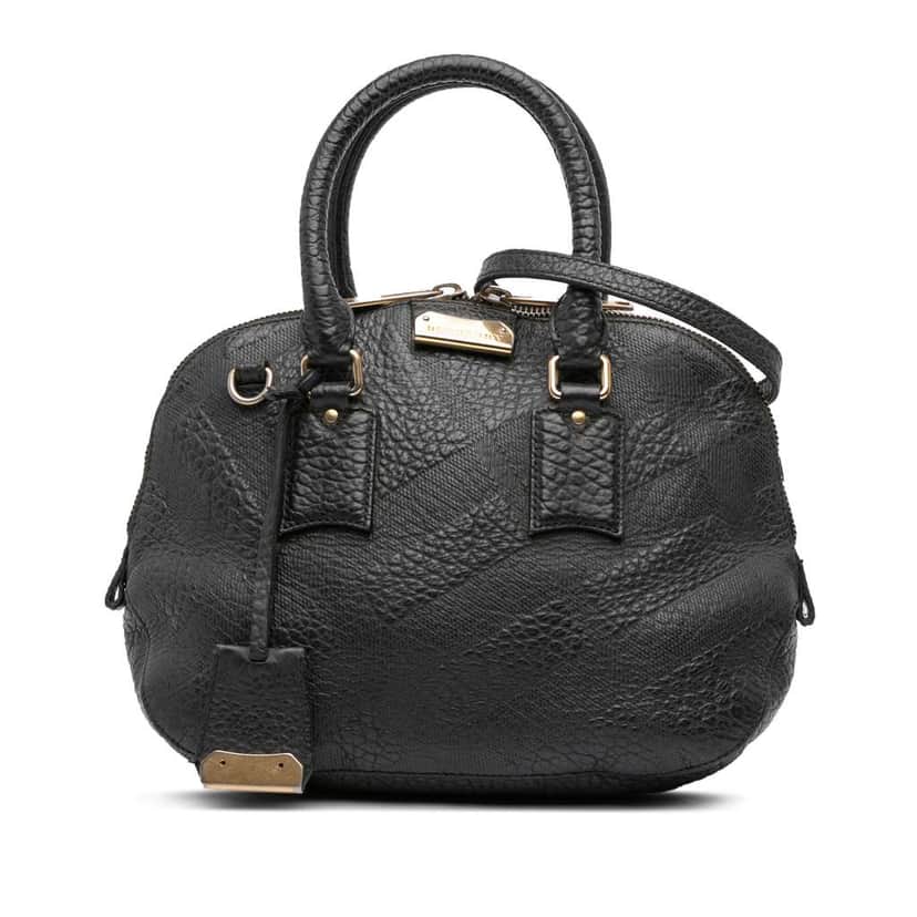 Burberry Small Heritage Grain Check Embossed Orchard Bowling Bag Black Leather Good condition - Front View