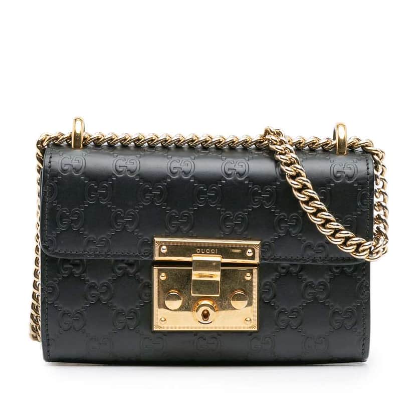 Gucci Small Guccissima Padlock Crossbody Black Leather Very good condition - Front View