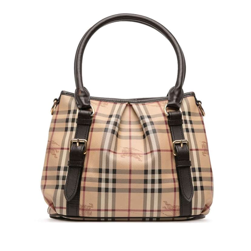 Burberry Small Haymarket Check Coated Canvas Northfield Satchel Brown Canvas Good condition - Front View