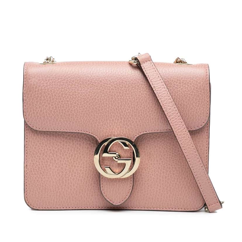 Gucci Small Dollar Calfskin Interlocking G Crossbody Pink Leather Very good condition - Front View