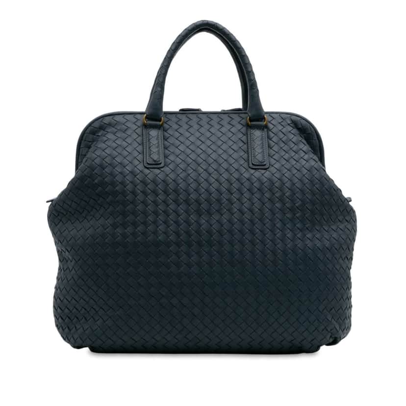 Bottega Veneta Nappa Intrecciato Frame Top Handle Bag Blue Leather Good condition - Front View