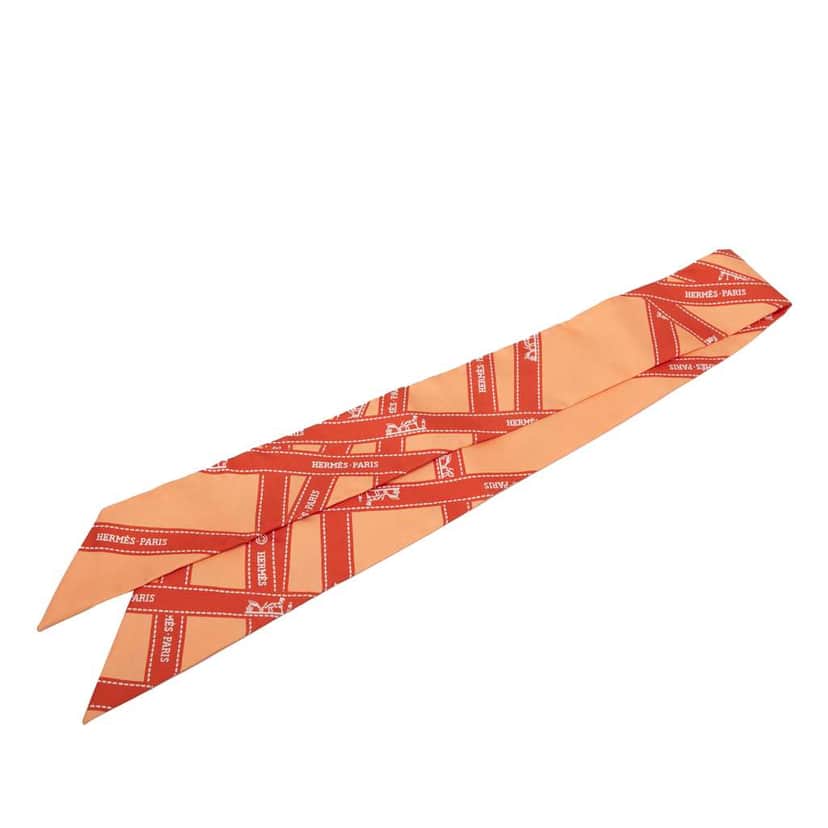 Hermès Bolduc Silk Twilly Scarf Orange Silk Very good condition - Front View