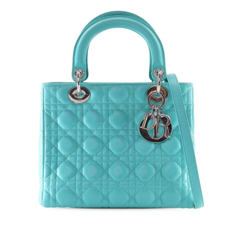 Dior Medium Lambskin Cannage Lady Dior Blue Leather Good condition - Front View