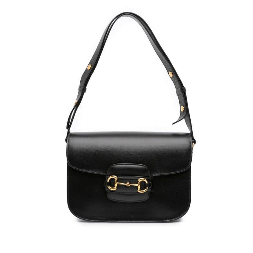 Gucci Medium Leather Horsebit 1955 Shoulder Bag Black Leather Good condition - Front View