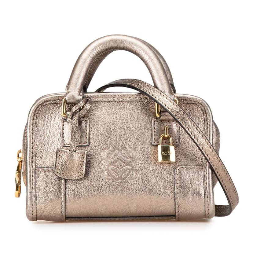 Loewe Micro Metallic Leather Amazona Satchel Gold Leather Good condition - Front View