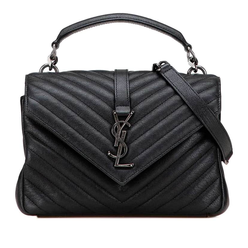 Saint Laurent Medium Quilted Chevron Sheepskin College Satchel Black Leather Very good condition - Front View