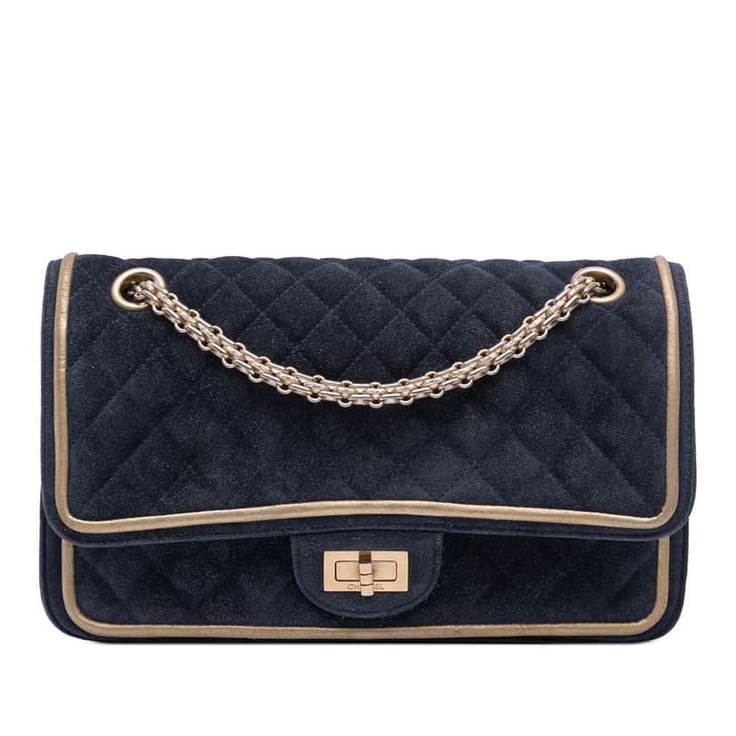 Chanel Reissue 2.55 Quilted Suede Double Flap 225 Blue Leather Good condition - Front View