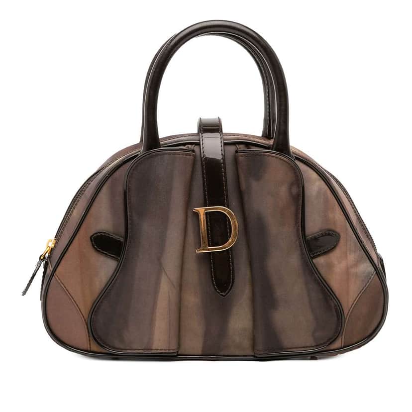 Dior Mini Printed Nylon Double Saddle Bowler Bag Brown Good condition - Front View
