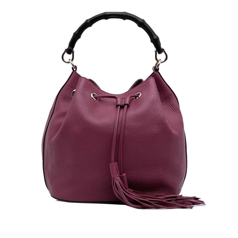 Gucci Pebbled Calfskin Miss Bamboo Bucket Bag Purple Leather Good condition - Front View