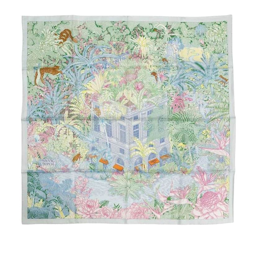 Hermès Faubourg Tropical Silk Scarf Green Silk Very good condition - Front View
