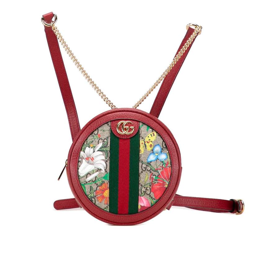 Gucci Mini GG Supreme Flora Round Ophidia Backpack Red Canvas Good condition - Front View