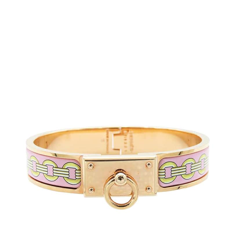 Hermès Enamel Clic Anneau Flots Fleures Et Frontaux Bracelet PM Pink Good condition - Front View
