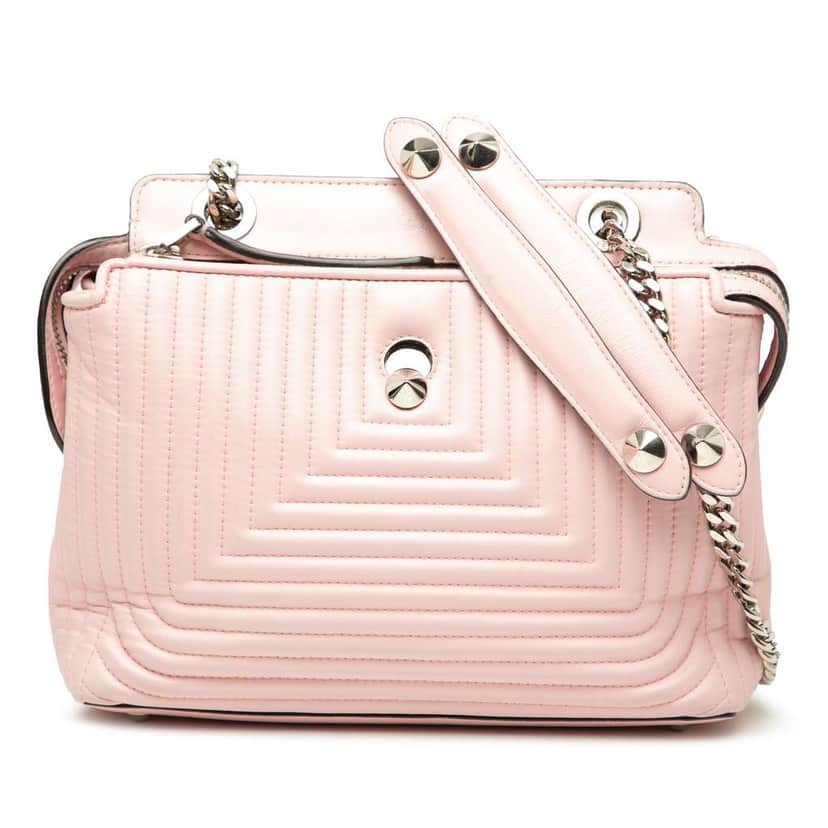 Fendi Small Lambskin DotCom Click Shoulder Bag Pink Leather Good condition - Front View