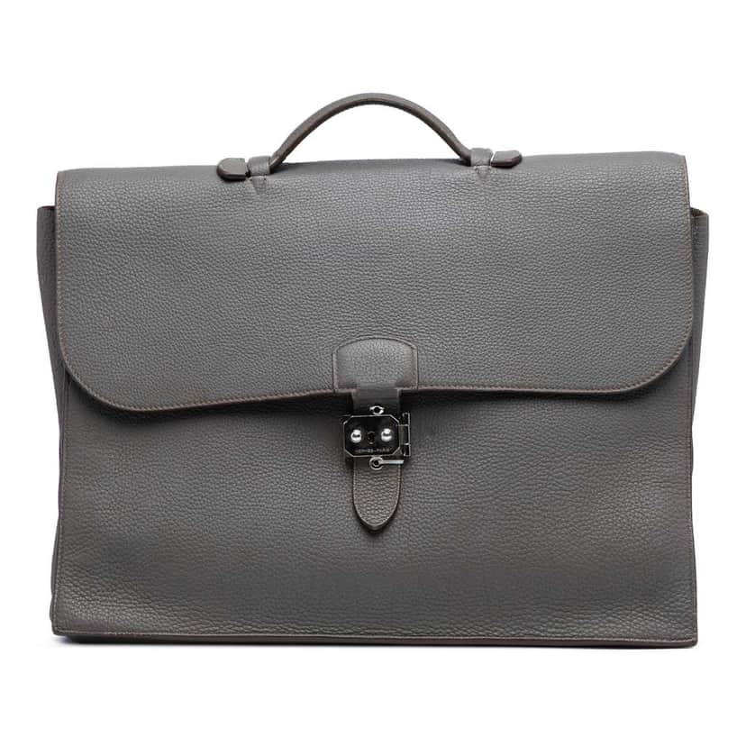 Hermès Togo Sac A Depeches 38 Grey Leather Fair condition - Front View