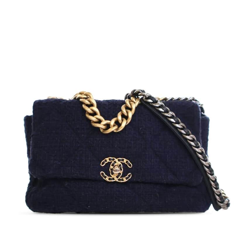 Chanel Large Tweed 19 Flap Blue Tweed Good condition - Front View