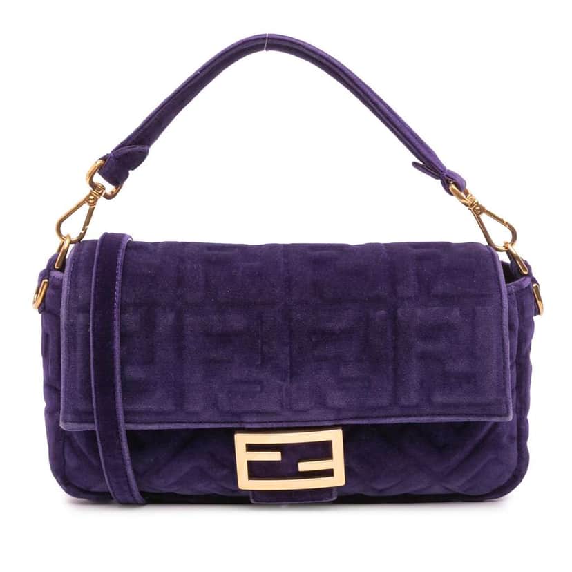 Fendi Zucca Embossed Velvet Baguette Satchel Purple Velvet Good condition - Front View