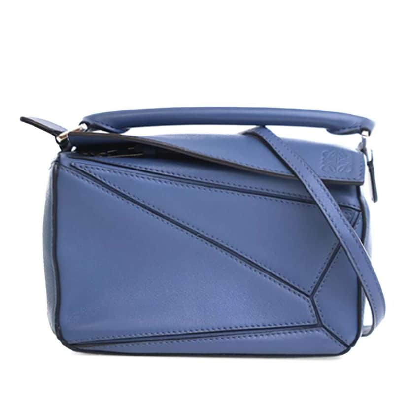 Loewe Mini Calfskin Puzzle Satchel Blue Leather Good condition - Front View