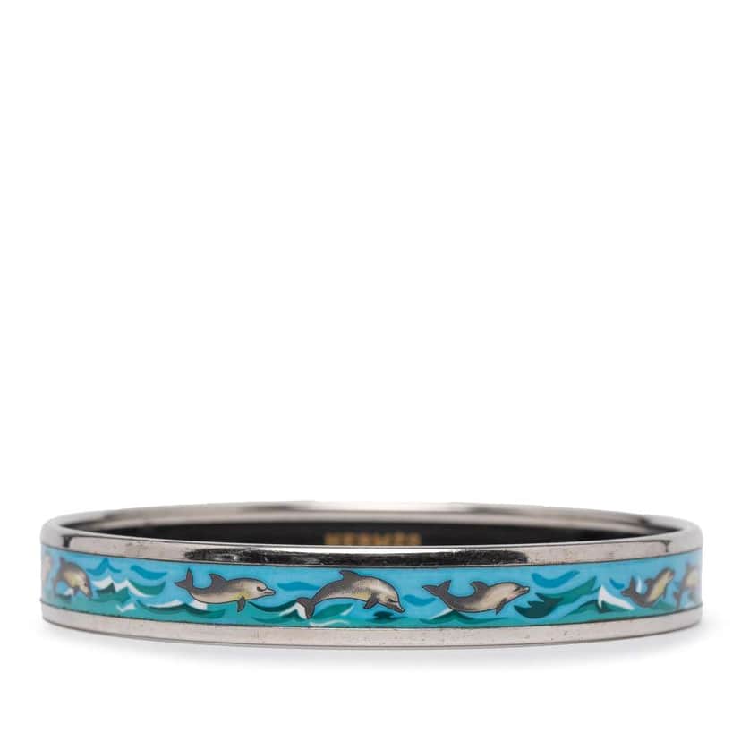 Hermès Narrow Dolphin Enamel Bangle 65 Blue Good condition - Front View