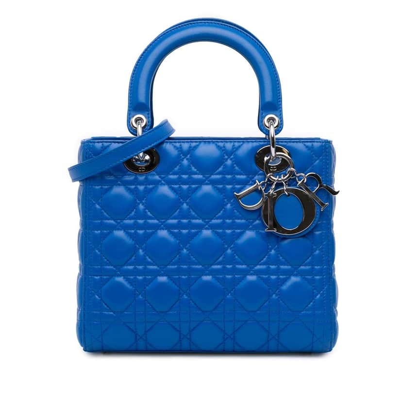 Dior Medium Lambskin Cannage Lady Dior Blue Leather Good condition - Front View