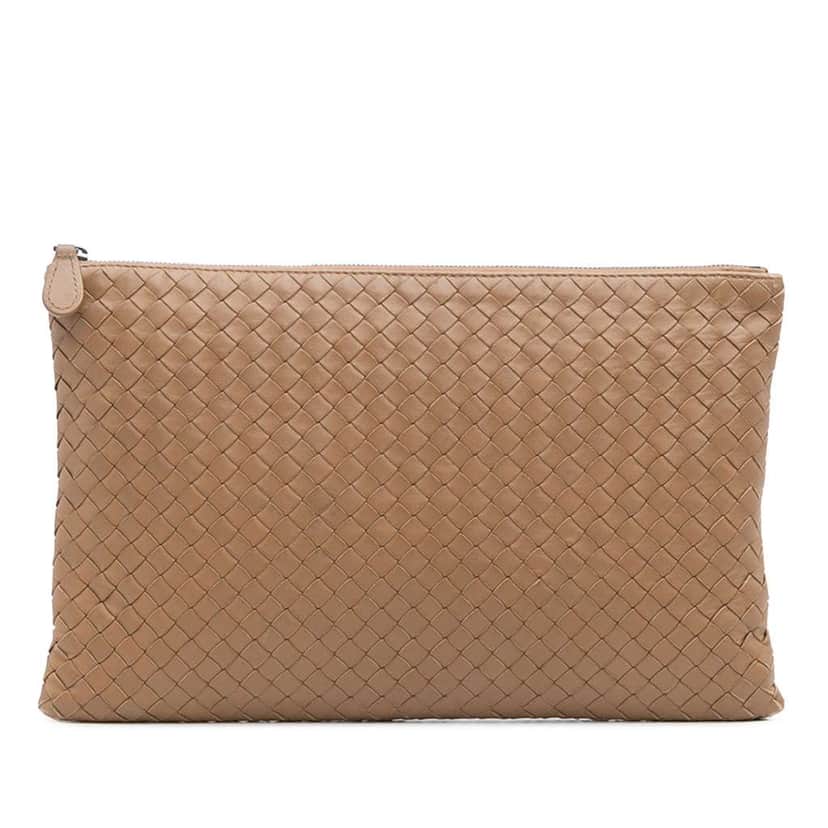 Bottega Veneta Nappa Intrecciato Clutch Brown Leather Good condition - Front View