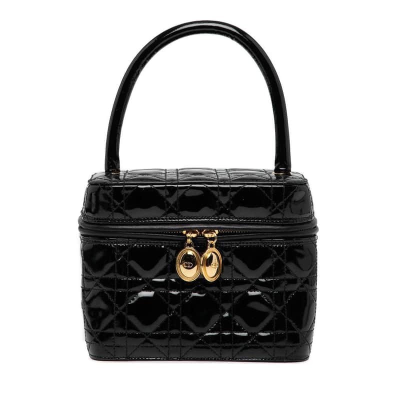 Dior Patent Cannage Vanity Case Black Leather Good condition - Front View