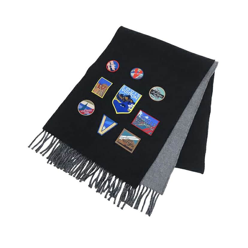 Louis Vuitton Wool and Cashmere Echarpe City Alps Logo Patch Scarf Black Wool Good condition - Front View