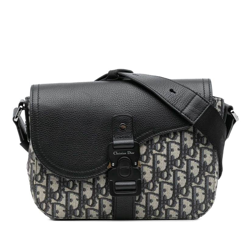 Dior Small Oblique Canvas Saddle Messenger Bag with Flap Black Canvas Good condition - Front View