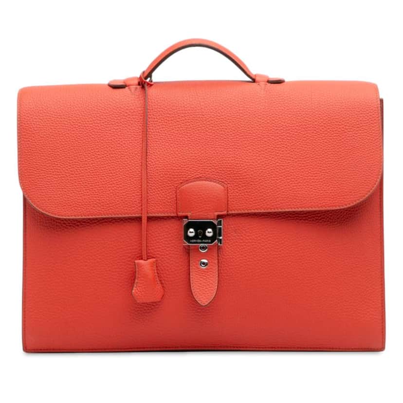 Hermès Togo Sac A Depeches Verso 38 Orange Leather Good condition - Front View