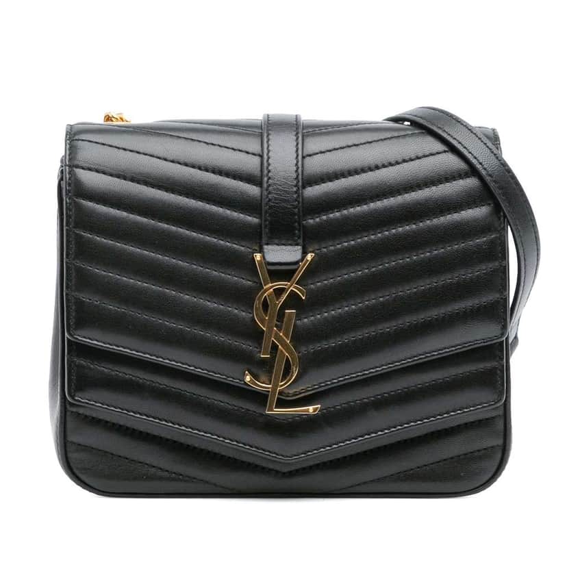 Saint Laurent Small Chevron Lambskin Monogram Sulpice Bag Black Leather Good condition - Front View