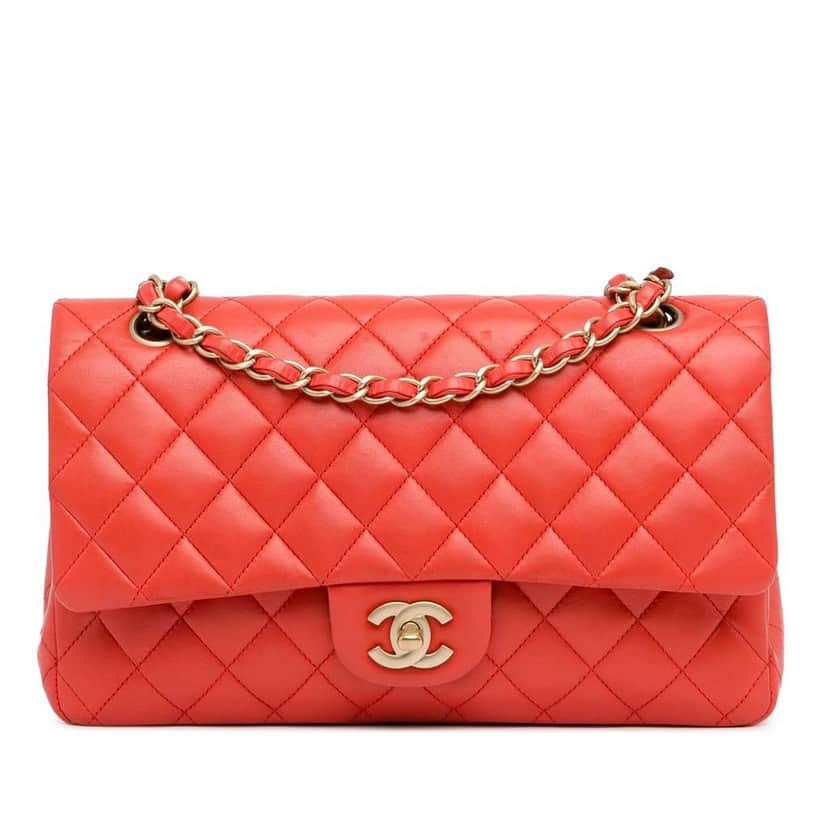 Chanel Medium Classic Lambskin Double Flap Red Leather Good condition - Front View