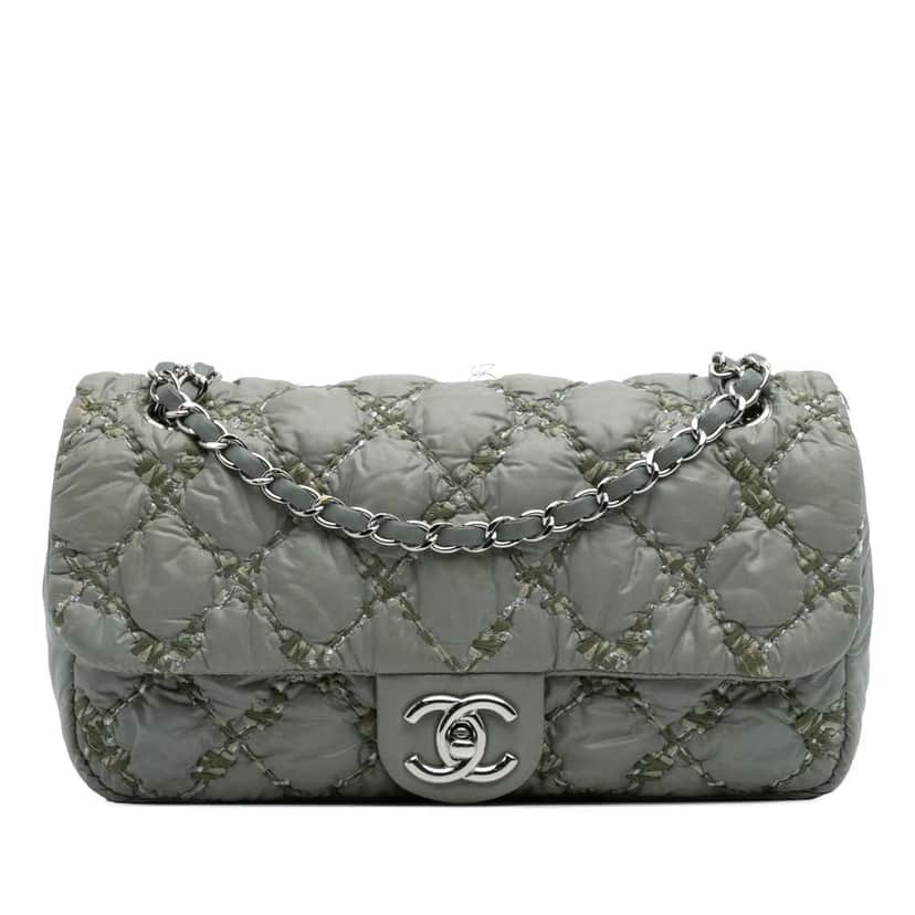 Chanel Paris-Byzance Nylon Tweed On Stitch Bubble Accordion Flap Grey Tweed Good condition - Front View