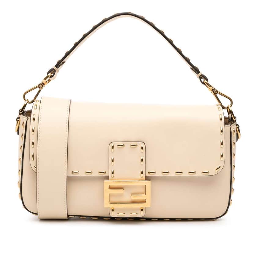 Fendi Leather Metal Stitch Baguette Satchel Brown Leather Good condition - Front View