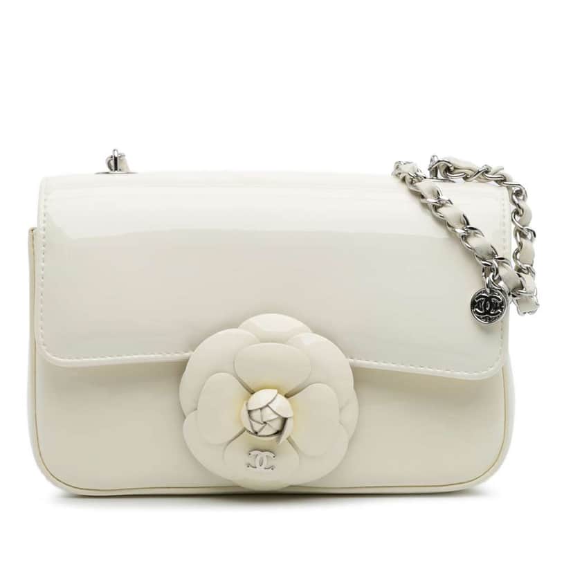 Chanel Small Patent Camellia Single Flap White Leather Very good condition - Front View